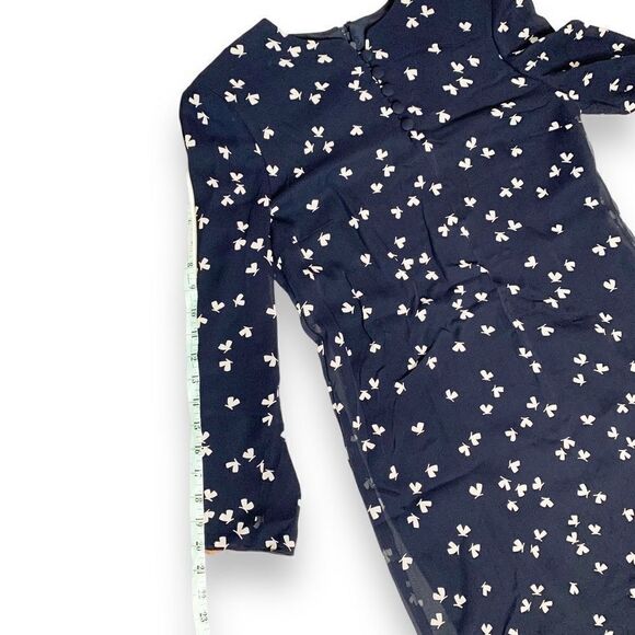 Akris Navy White Butterfly Sheer Overlay Silk Shift Button Dress Women’s Size 8 - Picture 12 of 13